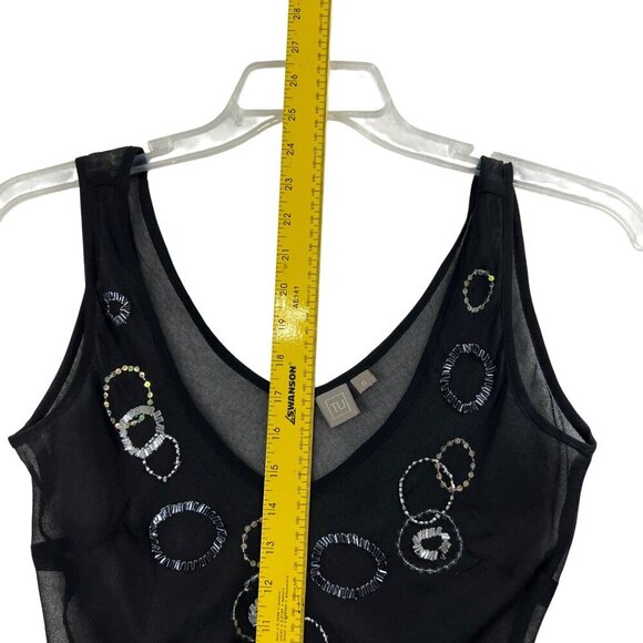 Y2K  Womens 8 Sheer Black Top Sequin Embellishment Tank By TU Artsy Fairy Goth - Picture 7 of 9